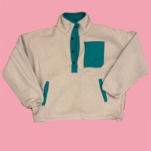 Marshalls Cream Pullover Fleece Jacket with Teal Accents